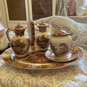 Vintage Brown and White Tea Set
